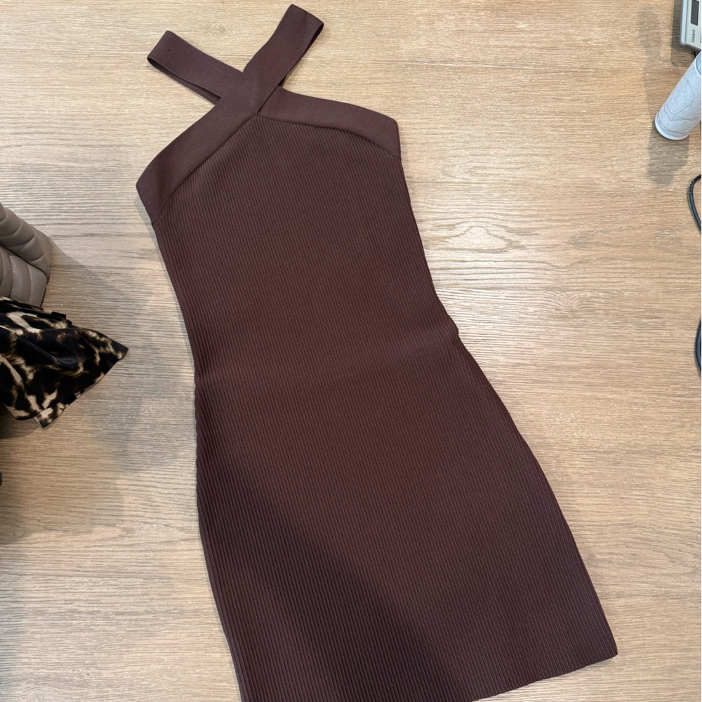 Aritzia brown bandage mini dress